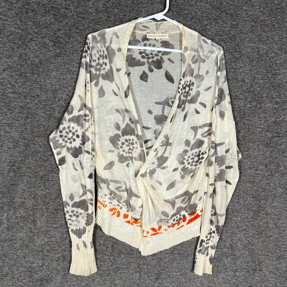Marika‎ Charles Floral Print Cardigan Womens Size 2 Long Sleeve Cover Up